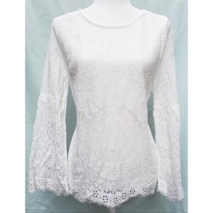 White Lace Top With Bell Sleeves